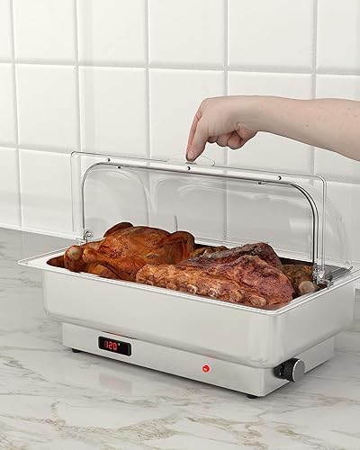 Miniatura 6 de Juego de bufé eléctrico de acero inoxidable de 9 cuartos con control de temperatura, servidores y calentadores de bufé con 1 sartén de tamaño