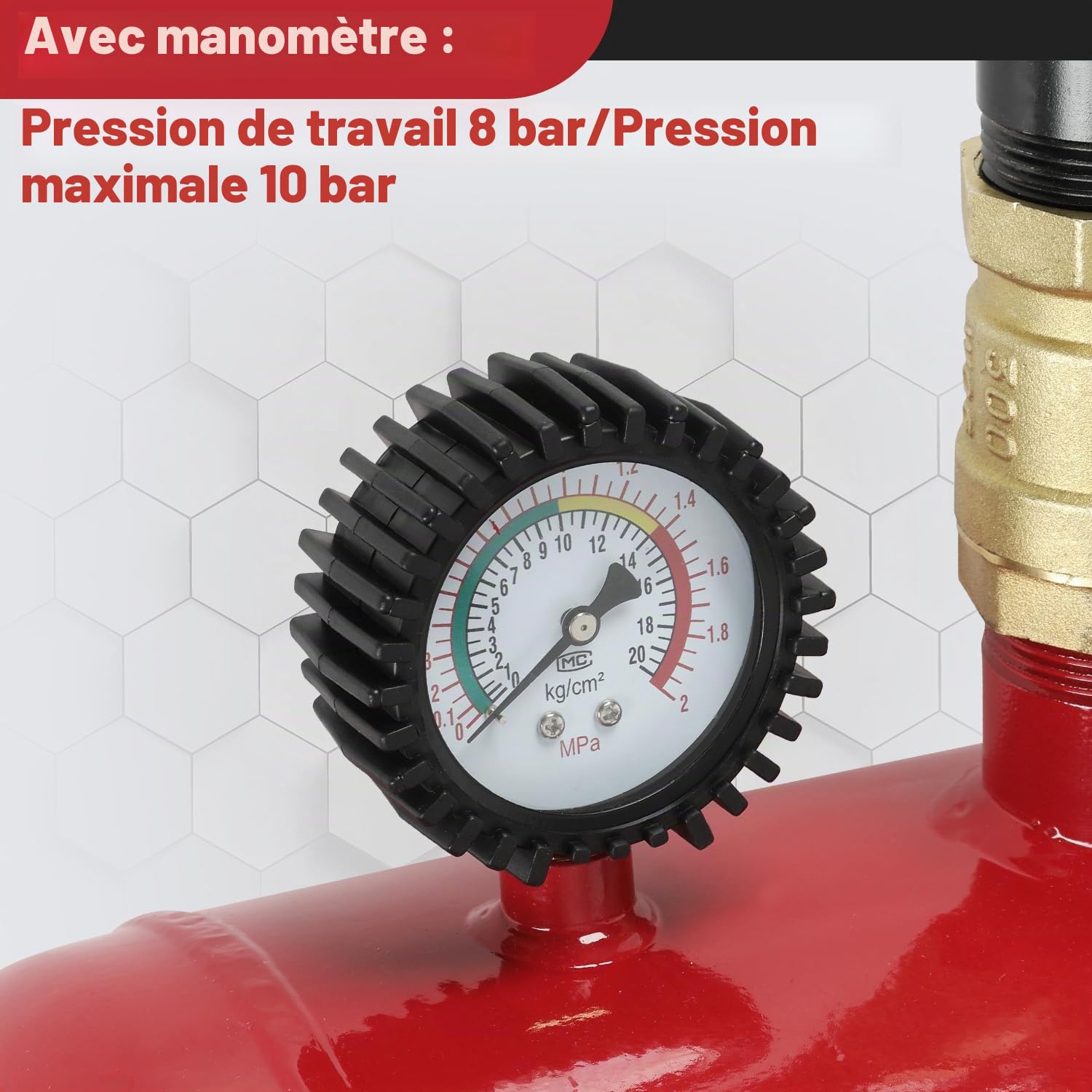 Gonfleur de pneu à air 20 L, 255 x 420 mm, pression de travail 8 bar, max. 10 bar, pour voitures, camions, tracteurs et SUV