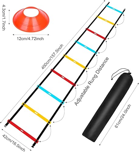 Miniatura 2 de FENGDU - Escalera de agilidad para entrenamiento de velocidad 9 peldaños y agilidad deportiva de 13 pies juego de escalera de entrenamiento con 10