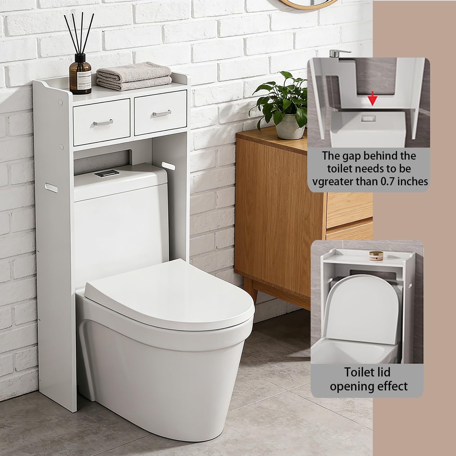 Armadietto sospeso sopra il WC, scaffale in legno con ante in acrilico, nizer per bagno, mensola salvaspazio da mettere sopra il WC (47,8 x 110 cm)