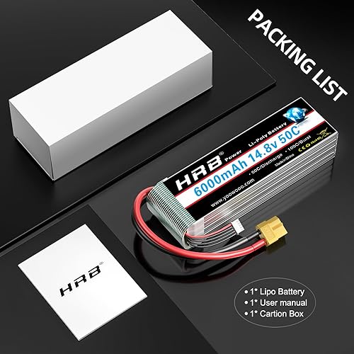 Miniatura 7 de HRB Batería Lipo de 14.8V 6000mAh 4S 50C con enchufe XT60 para avión RC, helicóptero RC, coche RC, camión RC, barco RC
