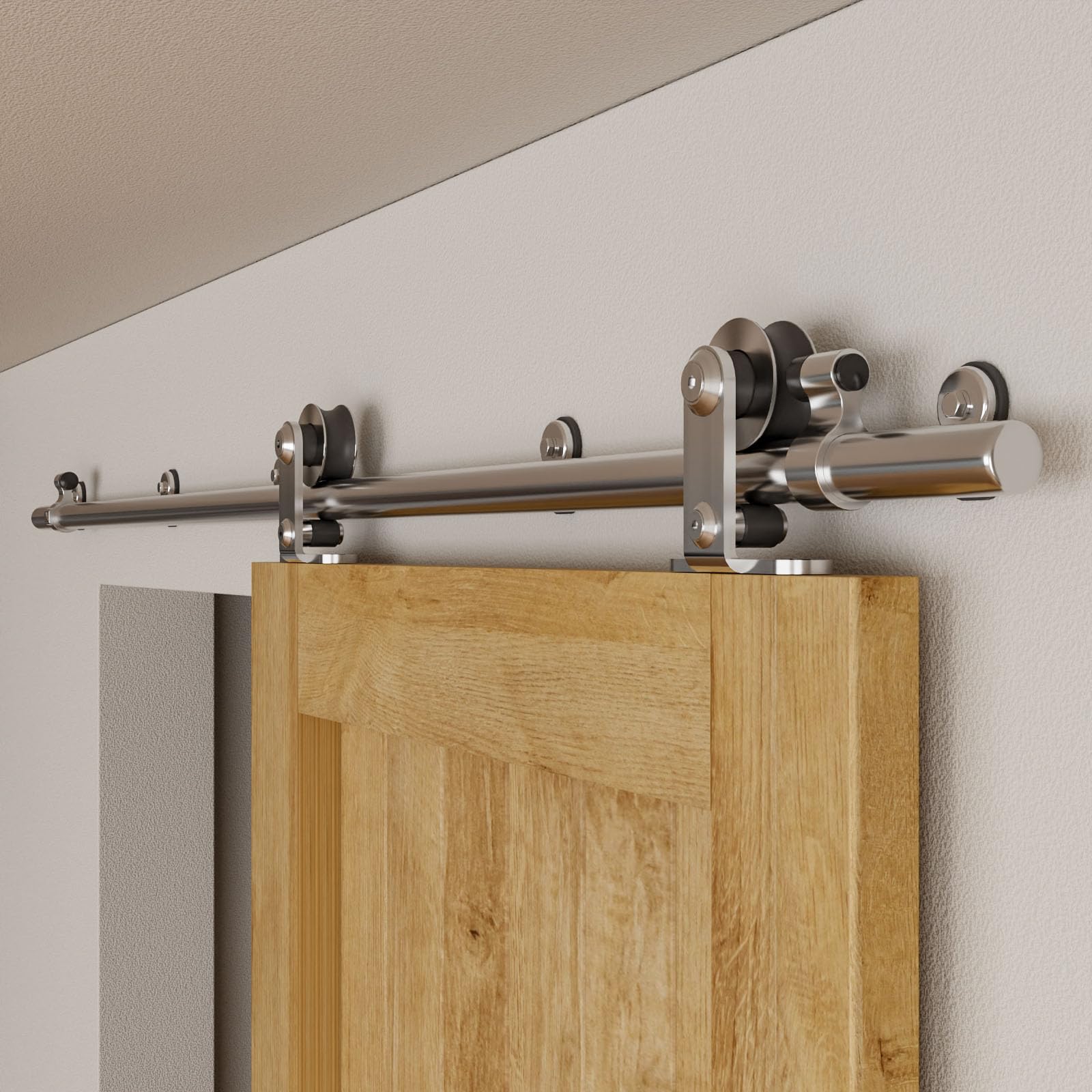 5FT/152cm Herraje para Puerta Corredera Kit de Acero Inoxidable Accesorios para Puertas Correderas Riel Juego para Puerta de Madera Soltera