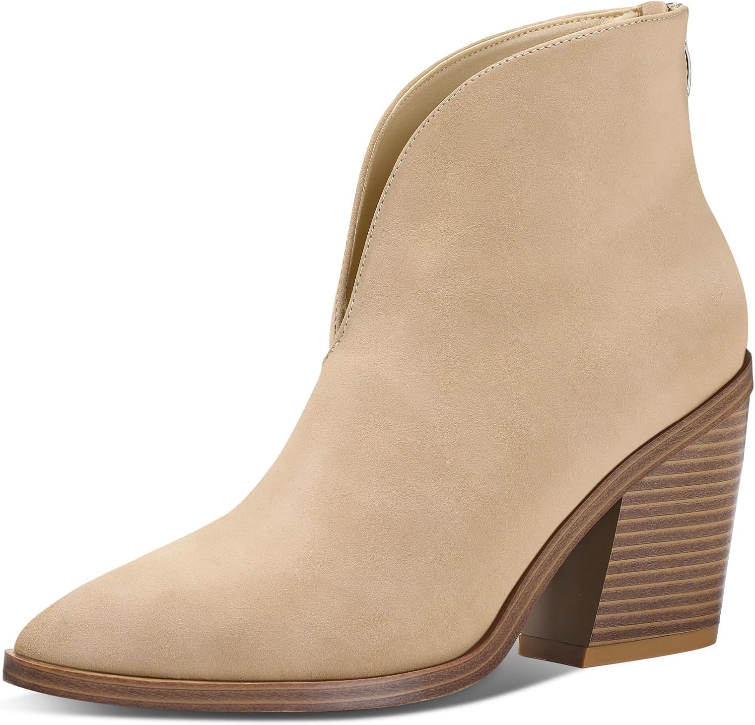 mysoftWomen's V Cut Out Ankle Boots Slip On Pointed Toe Chunky Stacked Heel Booties