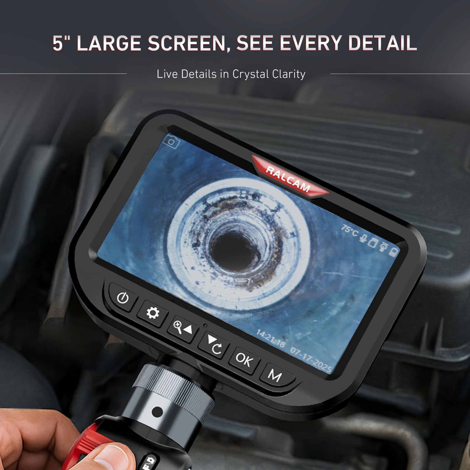 DEPSTECH Endoscoopcamera met licht, 210° draaibaar, 6 mm endoscoop met 5 inch IPS-scherm, 1080p HD inspectiecamera met beweegbare kop, buiscamera, kanaalcamera, telescopische camera, 8 LEDs/IP67