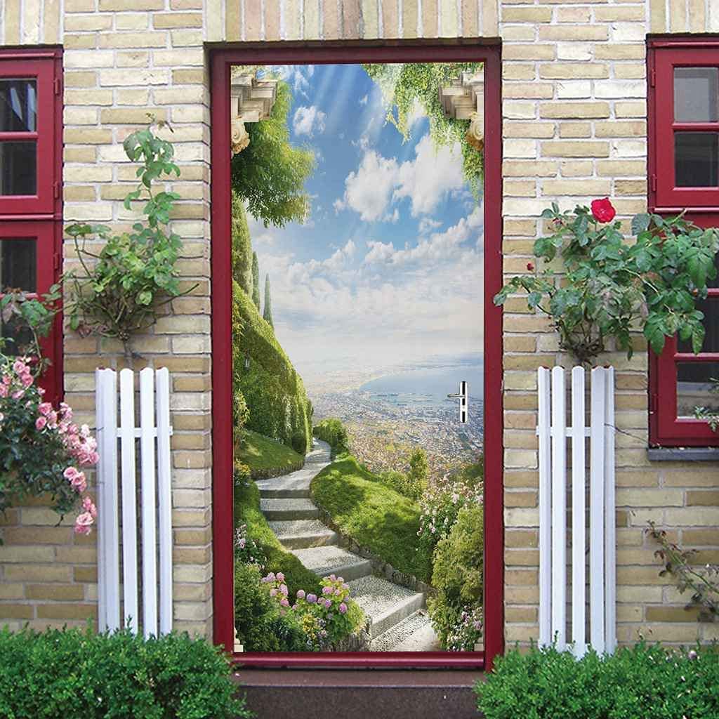 Autocollant Mural Ville Italie Effet 3D - 95x215 Cm, PVC Amovible Pour Porte Ou Mur