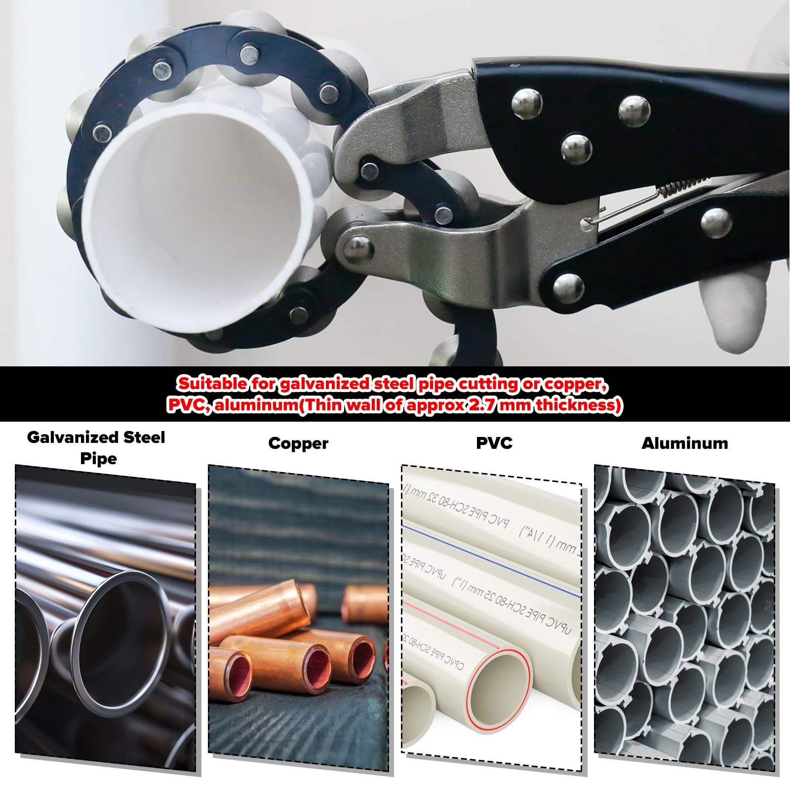 Odcinak łańcuchowy do rury wydechowej, do cięcia rur wydechowych i rur wydechowych, do miedzi, PCW, aluminium (A)