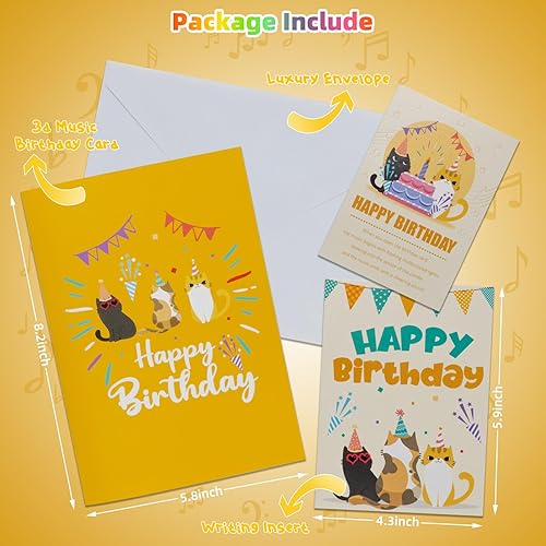 Miniatura 7 de Divertida tarjeta de cumpleaños 4D con música de maullido de gato y luz LED soplable, regalo de cumpleaños para marido, esposa, amigo, niños y todos