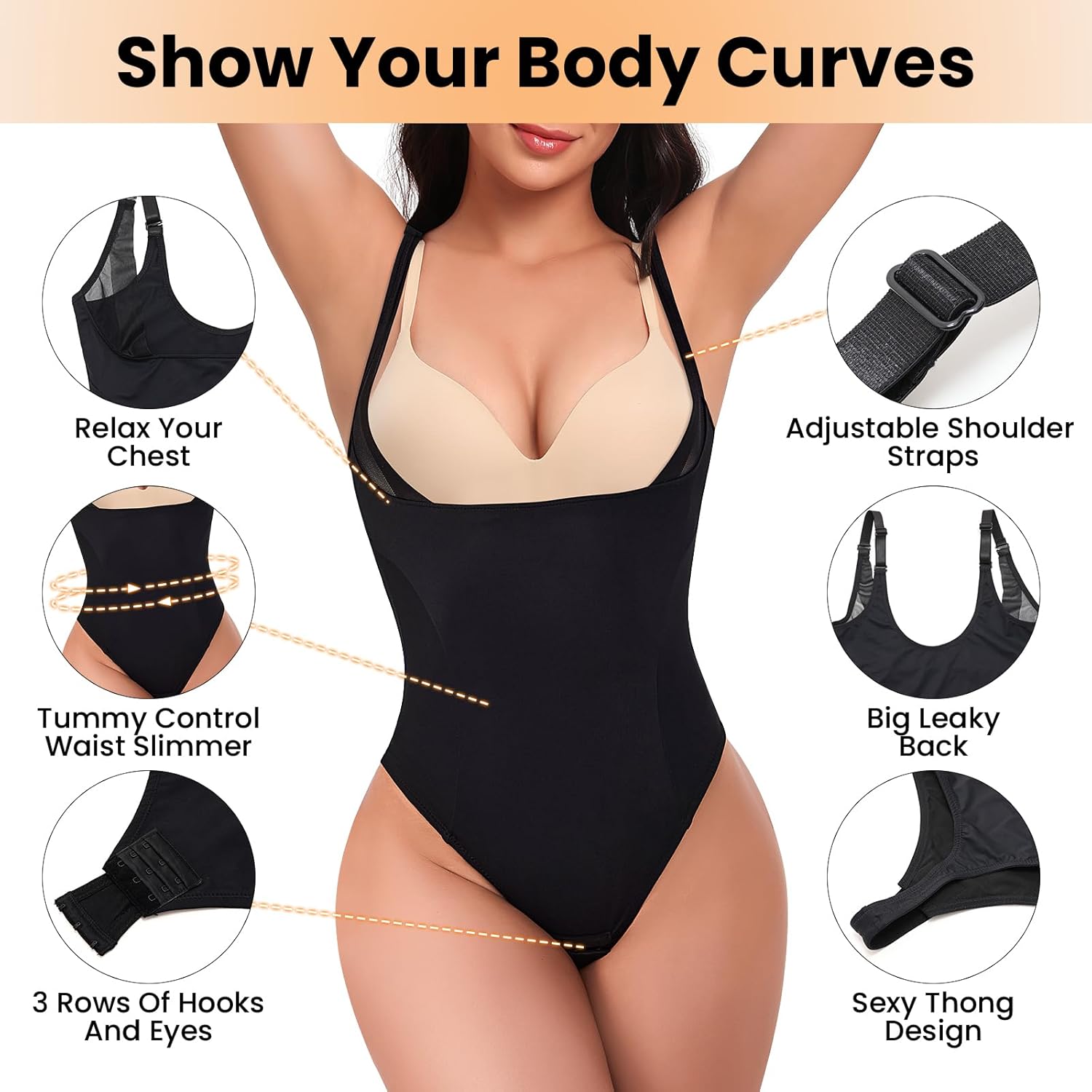 Open Bust Shapewear Bodysuit for Women Tummy Control Thong Body shaper Under Dress Faja Shapewear - Image 3