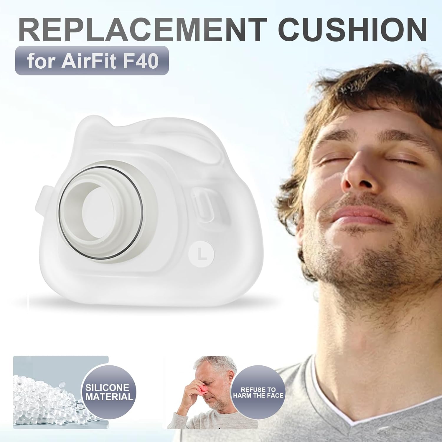 2 Packs Reliable Silicone Cushion for AirFit F40 Full Face Replacement Cushion (L) - Image 3