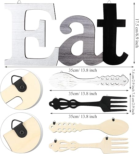 Miniatura 2 de Juego de letreros EAT tenedor y cuchara decoración de pared de madera rústica bonitas letras para comer para cocina y hogar letras decorativas de