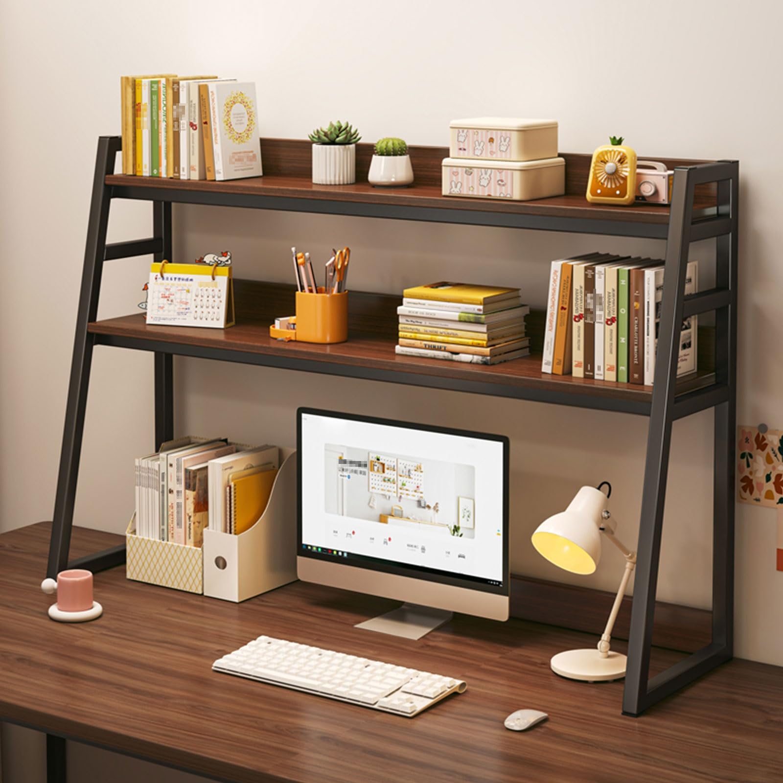 Generico Scrivania Moderna a 2 Ripiani con vani a Giorno, Robusta Struttura in Acciaio, Elegante Finitura Bianca, Perfetta per L'Ufficio Domestico e la Camera da Letto, Design salvaspazio.