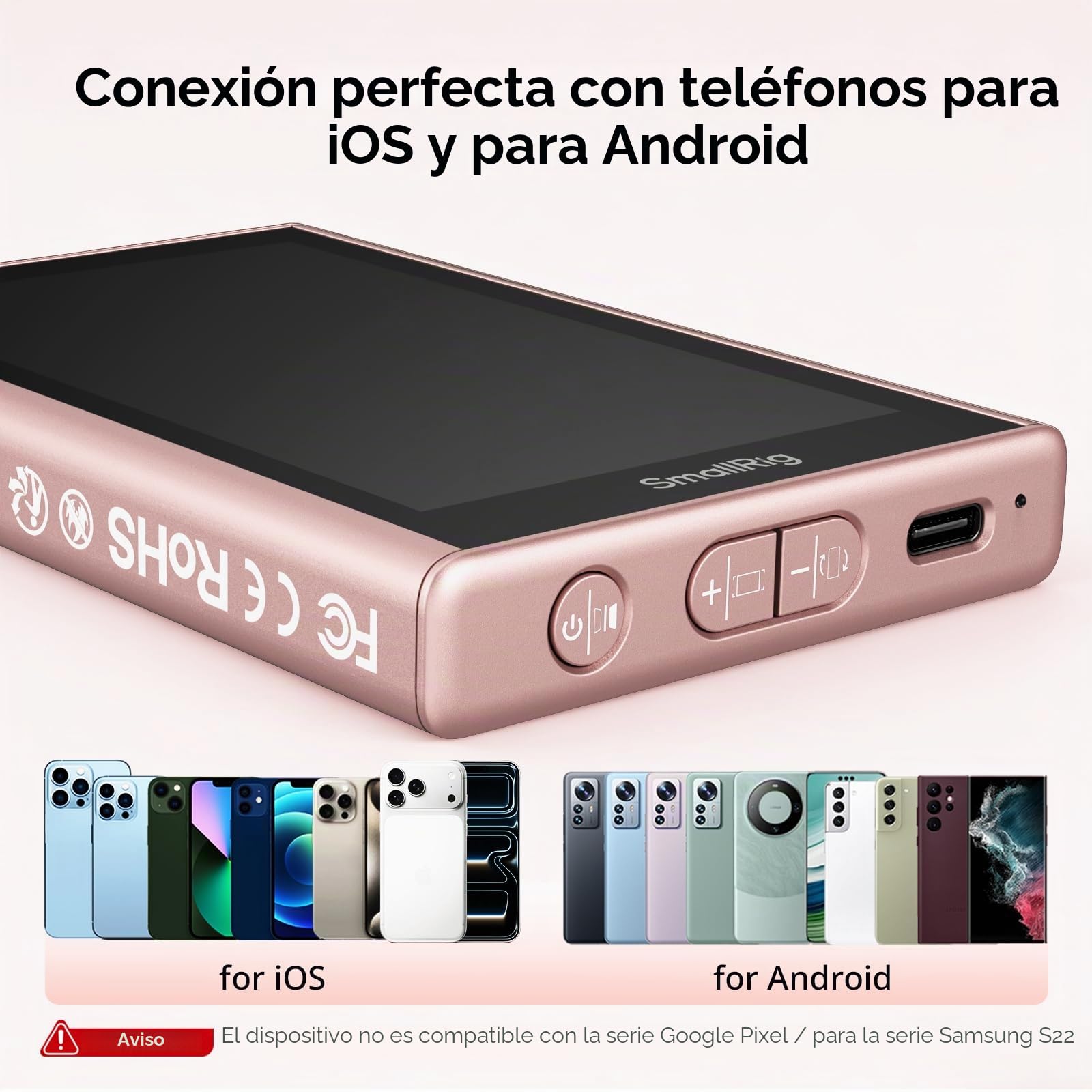 SMALLRIG Monitor Inalámbrico Rosa 1080P para Teléfonos (Soporta 4K 30fps), Monitor Magnético para MagSafe, para iPhone, Vlogging y Transmisiones en Vivo - 5746