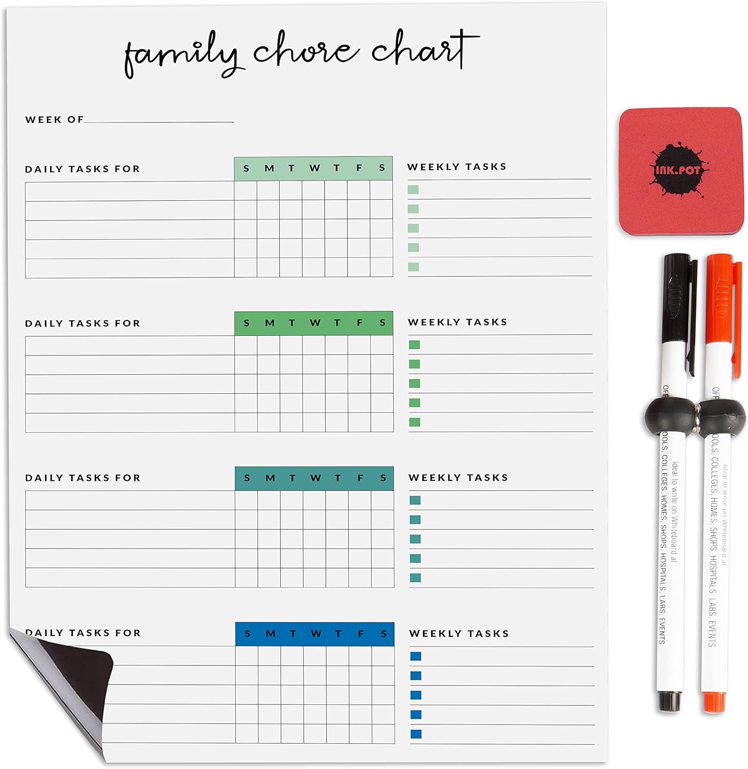 Magnetic Whiteboard Family Chore Chart Chore Chart for Refrigerator - Dry Erase Behavior Chart for Kids Responsibility Chart with 2 Fine Tip Marker & Eraser