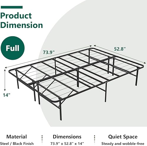 Miniatura 2 de Marco de cama plegable de tamaño matrimonial, plataforma de metal resistente con almacenamiento debajo de la cama de 14 pulgadas, fácil montaje sin