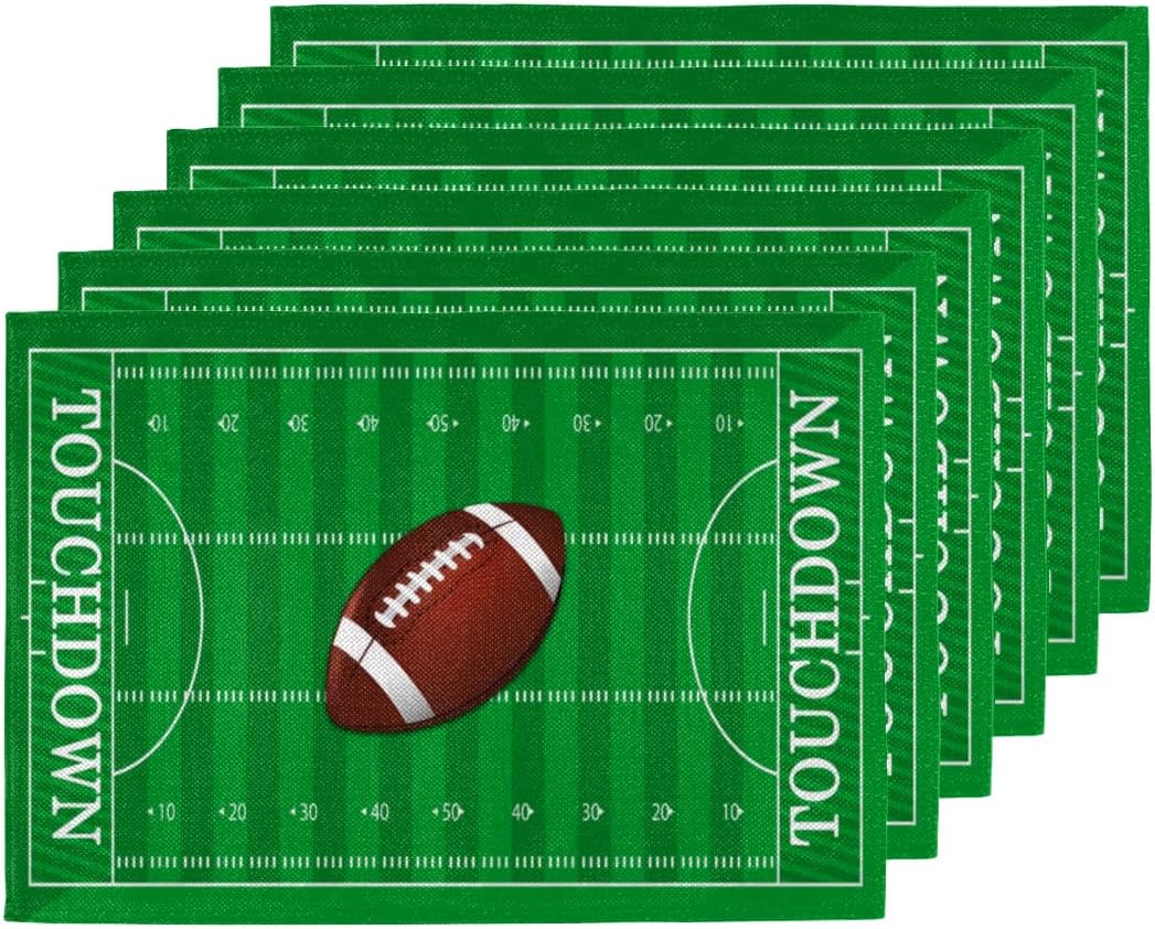 Placemats Set of 6 - Vintage American Football Field Place Mats for Dining Table - Heat Resistant Table Mats Washable Placemat Kitchen Home Party Indoor Outdoor Decor, 12 x 18 Inch, Sport Theme