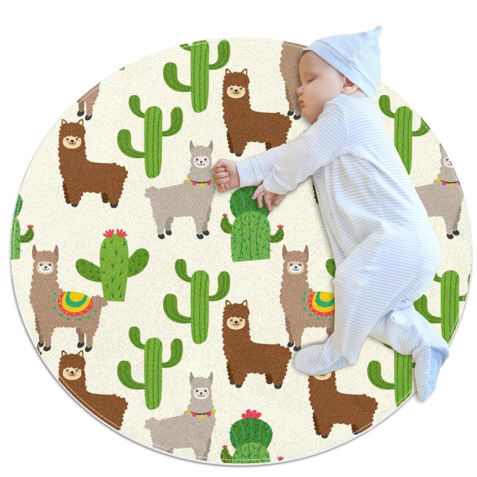 Tapis de salle de bain sécurisé contre les glissades rond marron gris motif cactus