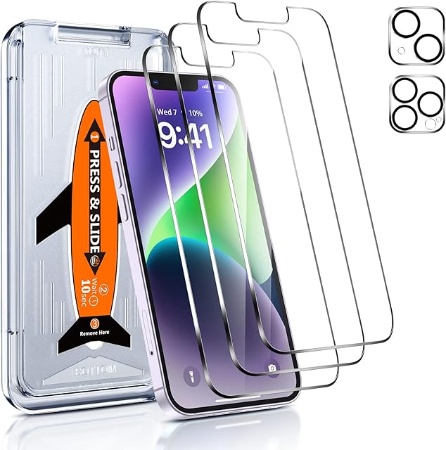 LK Screen Protector for iPhone 13 Pro Max/iPhone 14 plus 6.7", 3 Tempered Glass Protective Film, [9H Hardness], 2 Camera Lens Protector for iPhone 13 Pro max,2 Camera Lens Protector for iPhone 14 plus
