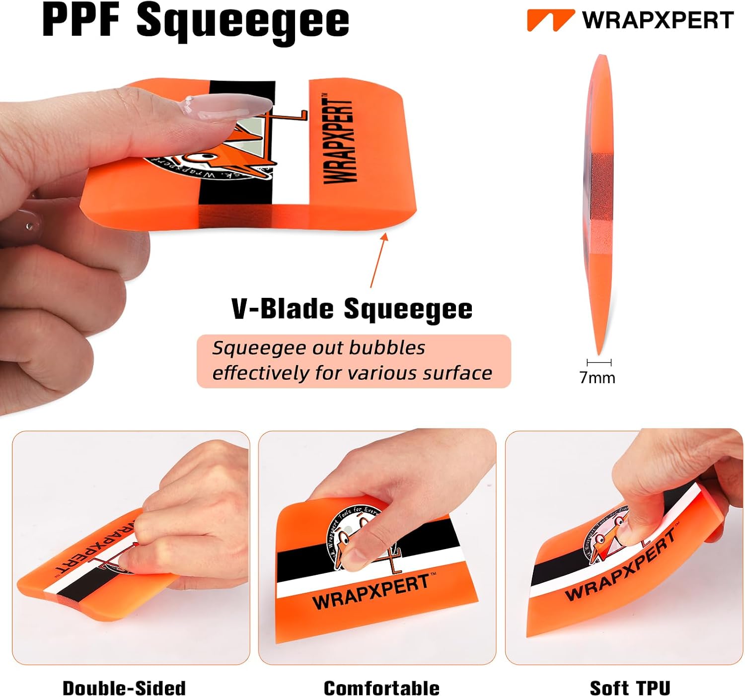 WRAPXPERT PPF Squeegee Kit, 3 PCS PPF Tools Window Tinting V-Blade Scraper for Window Film Application,3 Different Sizes for Paint Protection Film, Squeegee for Window Cleaning