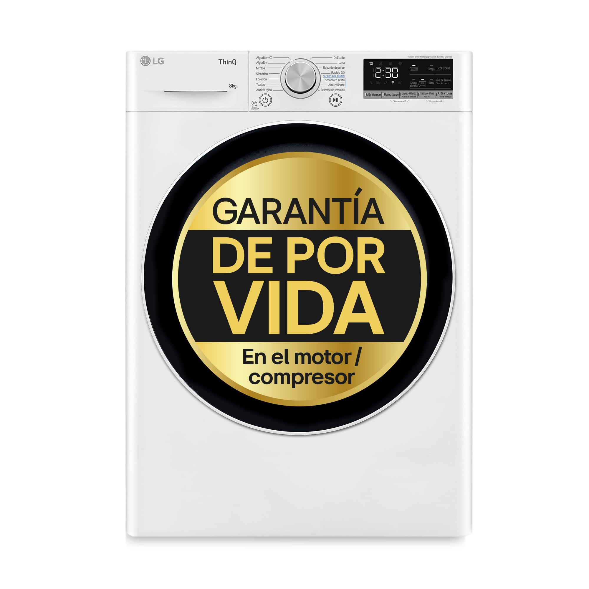 LG RH80V9AV4N - Secadora de Ropa, 8kg, Bomba de Calor y Carga Frontal, Clasificación C, Compresor Dual Inverter, Función Eco Hybrid, Limpieza Automática, Secadora LG Serie 900, Color Blanco