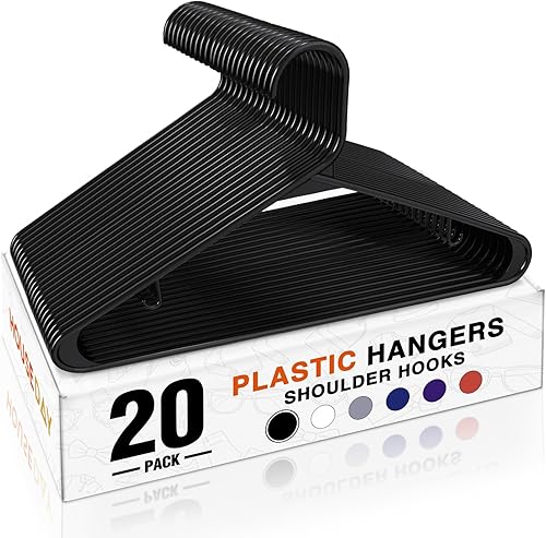 Miniatura 5 de HOUSE DAY Paquete de 10 perchas de plástico color negro, perchas de plástico con ganchos integrados, percha duradera y fuerte para armario, ahorro