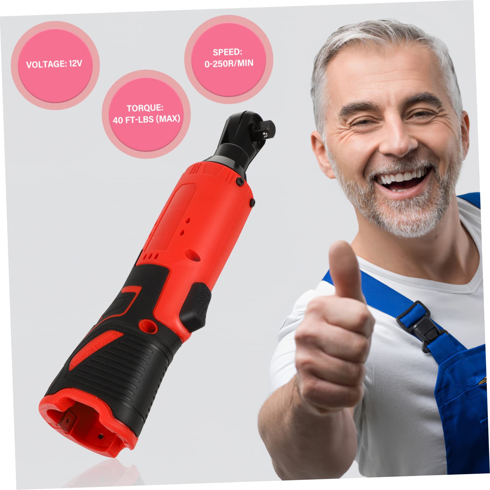 Cricchetto Elettrico Cordless 12v 3/8 Pollici 0-250 Giri/min | 40 Libbre di Coppia, per Riparazione Auto da Meccanico, Corpo in Gomma, Rame e Acciaio