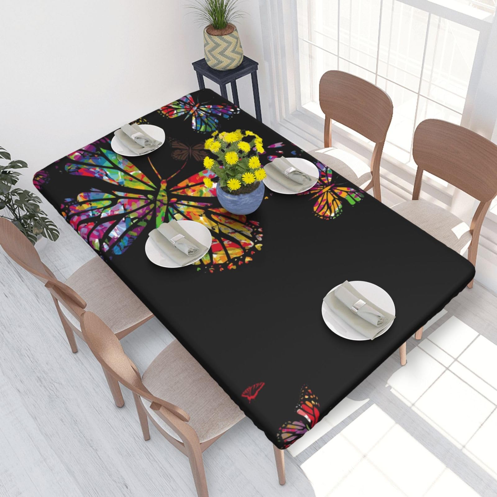 BNVSADC colorful butterfly Printed 4FT Tablecloth 122x76 CM Polyester Kitchen Water Resistant Table Cloth Dining Table Decoration Table Covers