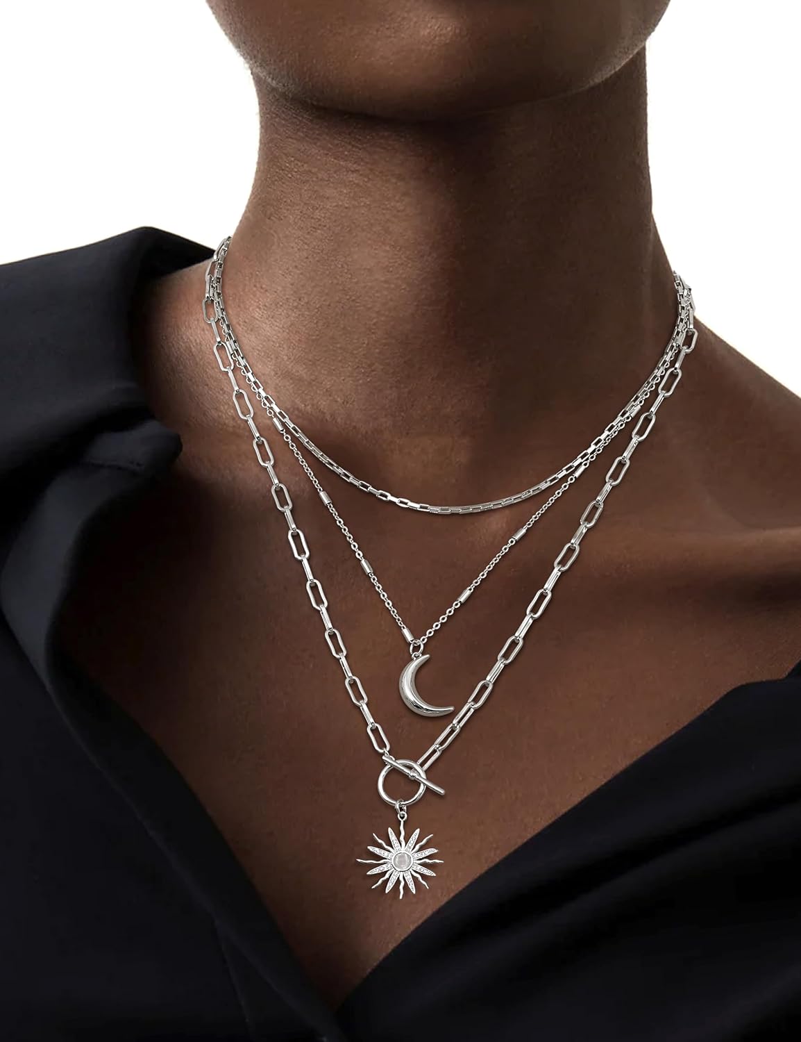 ORAZIO Layered 14K Gold Plated Necklaces for Women Dainty Necklace Stack Silver Plated Non Tarnish Free Pendant Chunky Chain Pearl Paperclip Cross Heart Necklace Set for Women - Image 5