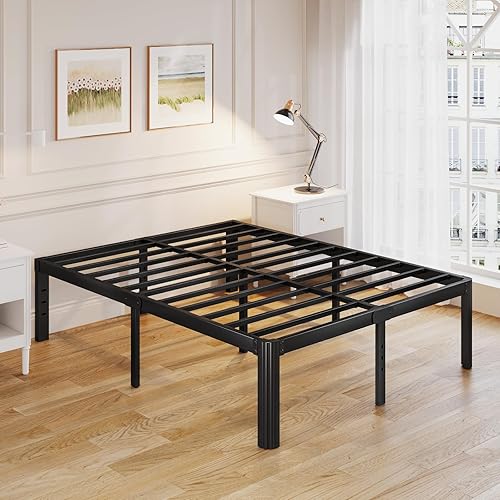 Miniatura 9 de Askeld Base de cama tamaño Queen, plataforma de metal de 16 pulgadas de alto con patas de esquina redonda, no necesita somier, base de cama