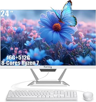 suevery All-in-One PC AIO Desktop Computer AMD Ryzen7 5700G Nvme SSD DDR4 16G RAM 1080P Gaming PC FHD Business Display for Home Office Inches, 24, R7 5700G, 16G-512G