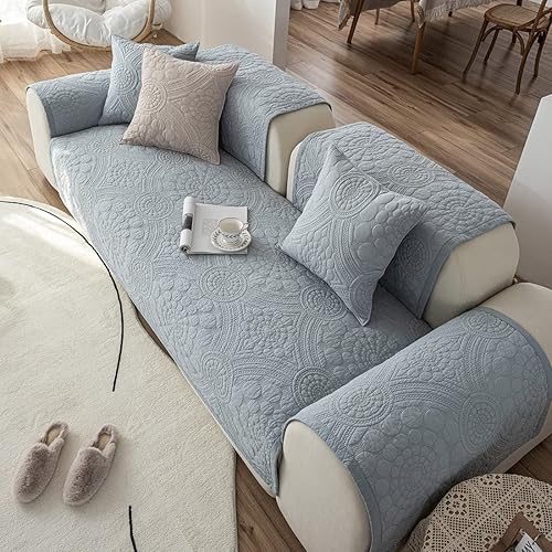 Miniatura 3 de vctops Funda para sofá con bordado bohemio de algodón, antideslizante, suave, lavable, protector de muebles para niños, perros y mascotas (azul, 36