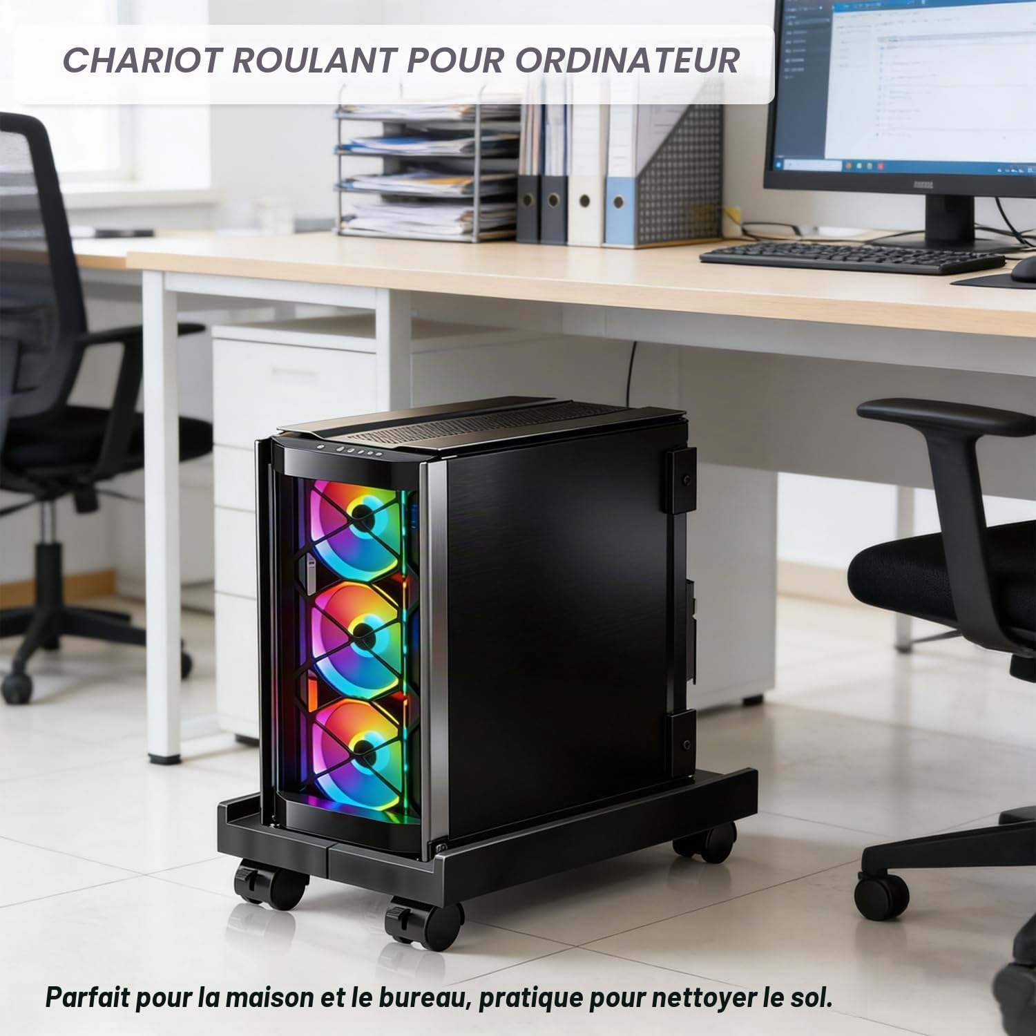 Support CPU réglable universel pour PC ordinateur de bureau avec roues pivotantes et roulettes Noir