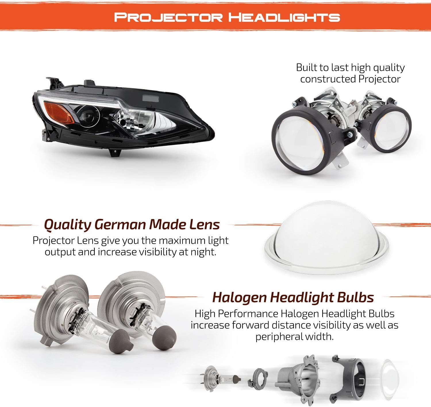 AKKON - Fits 2019-2021 Chevy Malibu [Halogen Type] Projector Chrome Headlights Driver Left Side Replacement 19 20