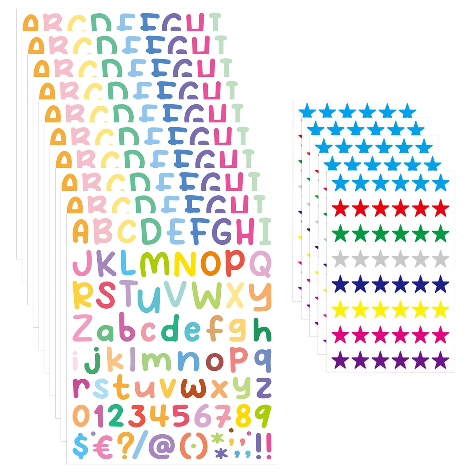 10 pegatinas de letras, pegatinas de 5 estrellas, pegatinas lindas para álbumes de recortes, pegatinas de letras adhesivas, pegatinas decorativas