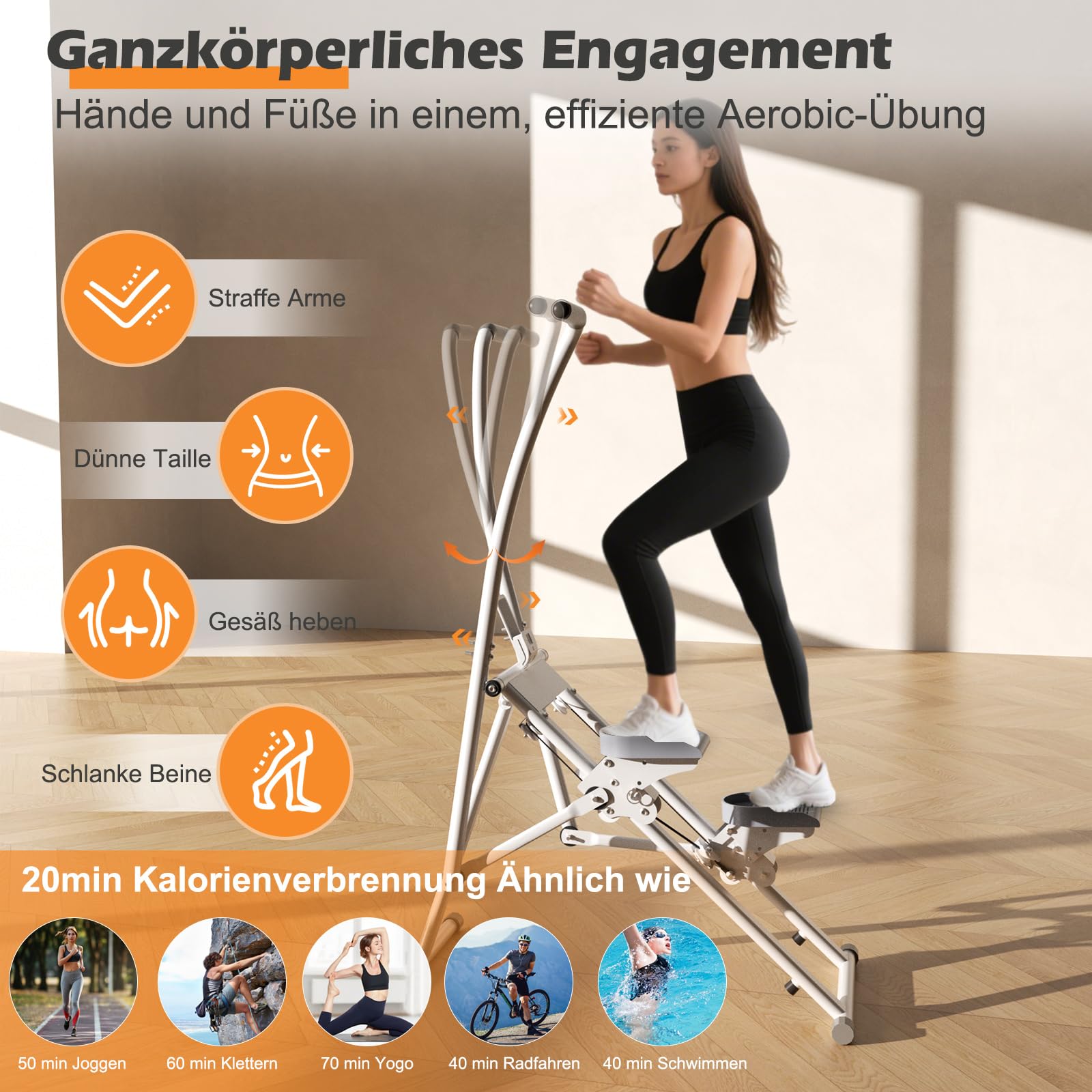 Maszyna do wspinaczki, stepper schodowy do domu, schodów, drabina, składany z monitorem LCD, kierownicą, regulowanymi pedałami, uchwytem na telefon, do domu, biura, ćwiczeń cardio