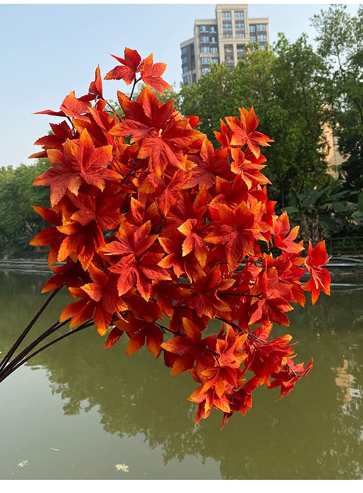 SJDWDX 4PCS Artificial Maple Leaves Branches, 85cm Artificial Maple Leaves Fake Fall Bundles UV Resistant Faux Autumn Red Branches for Christmas Decor Fireplace Home Table Centerpieces