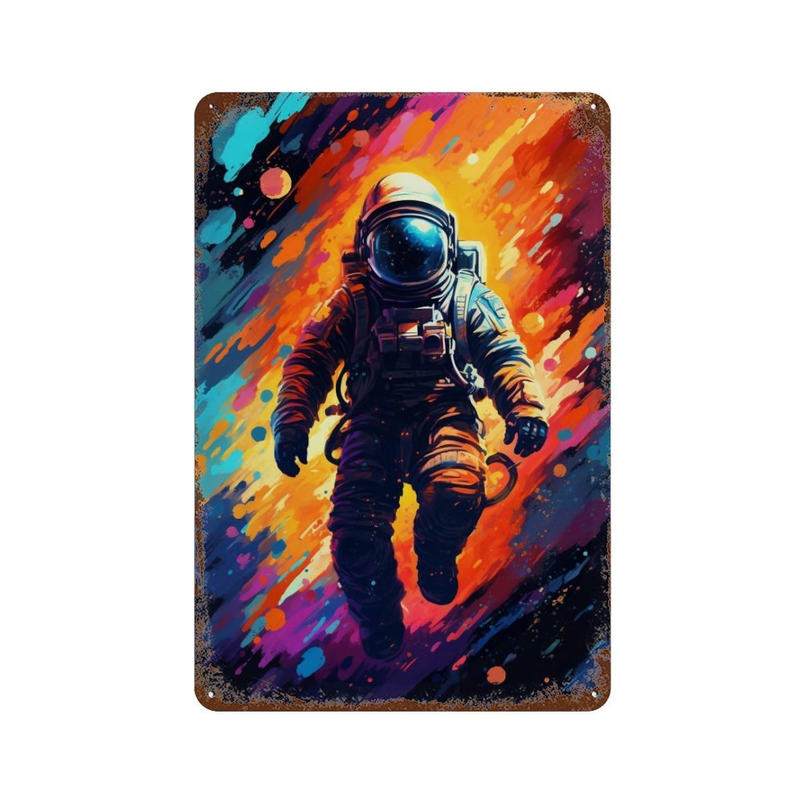 Cosmic Astronaut Adventure-1 Decorative Tin Sign 11.8"x7.9", Rustic Home Decor for Cafe, Home Bar And Lounge Decor