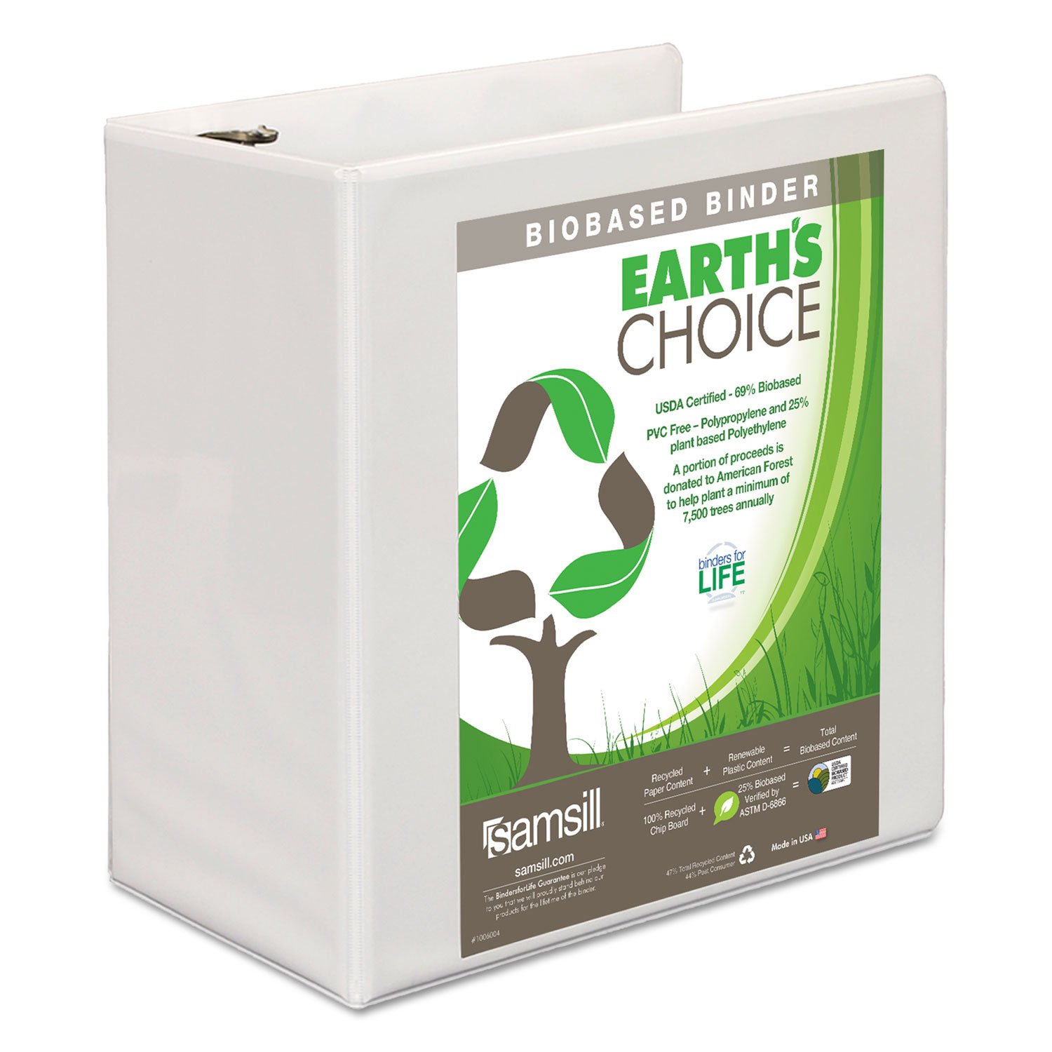 Samsill Plant-Based 5 Inch Durable D- Ring, View Binder, Eco-Friendly, USDA Certified Biobased, White