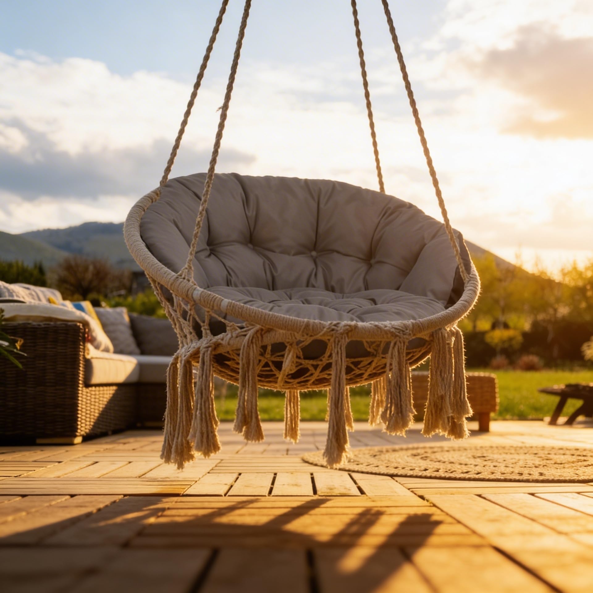 FLLOW Hängesessel Kissen Sitzkissen für Hängeschaukel - Polster für Hängehöhle Lesesessel Hängestuhl und Papasansessel runde Auflage für Outdoor und Indoor, Grau