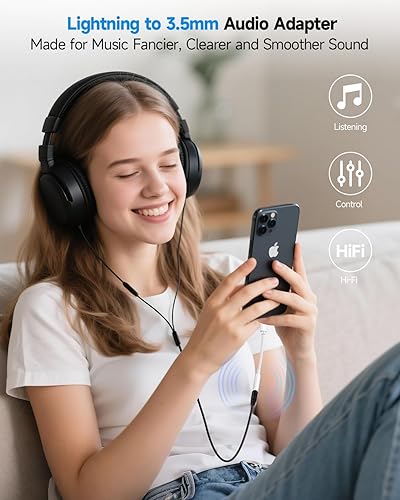Miniatura 5 de Adaptador Lightning a conector de auriculares de 0.138 in con certificación MFi de Apple, calidad de audio premium y chip DAC para escuchar música,