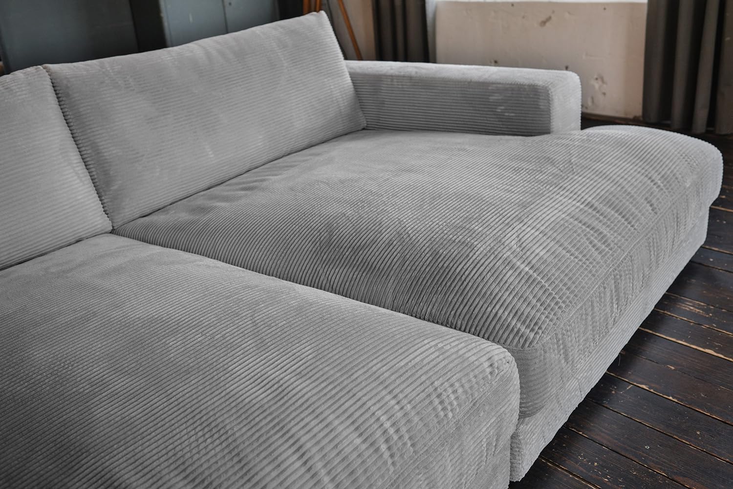 KAWOLA - Big Sofa Madeline - XXL Couch im zeitlosen Design, Komfortables Polster, Ideal für Gaming & Entspannung, 290x86x170 cm, Grau, Polyester