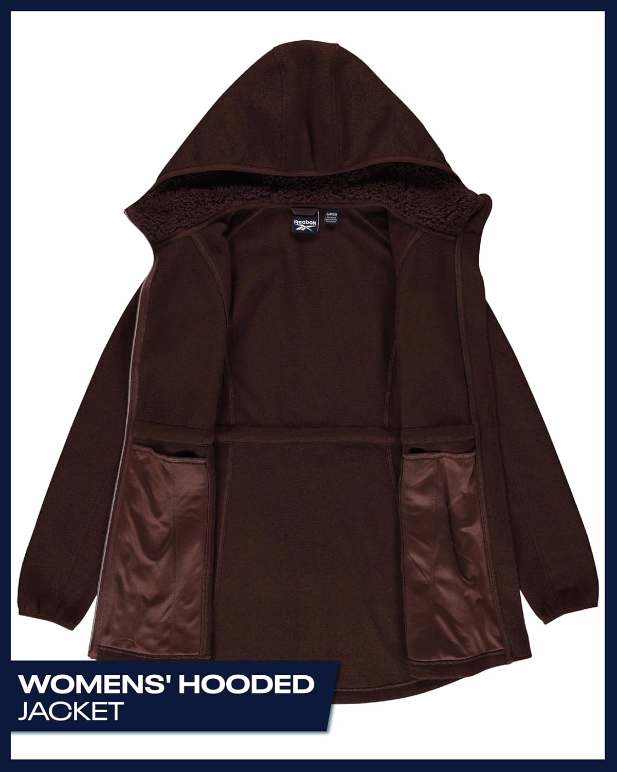 Reebok Womens Fleece Jacket - Lightweight Fleece Jacket Women Sherpa Lined Long Hooded Zip Up Womens Sweaters with Pockets - Image 4