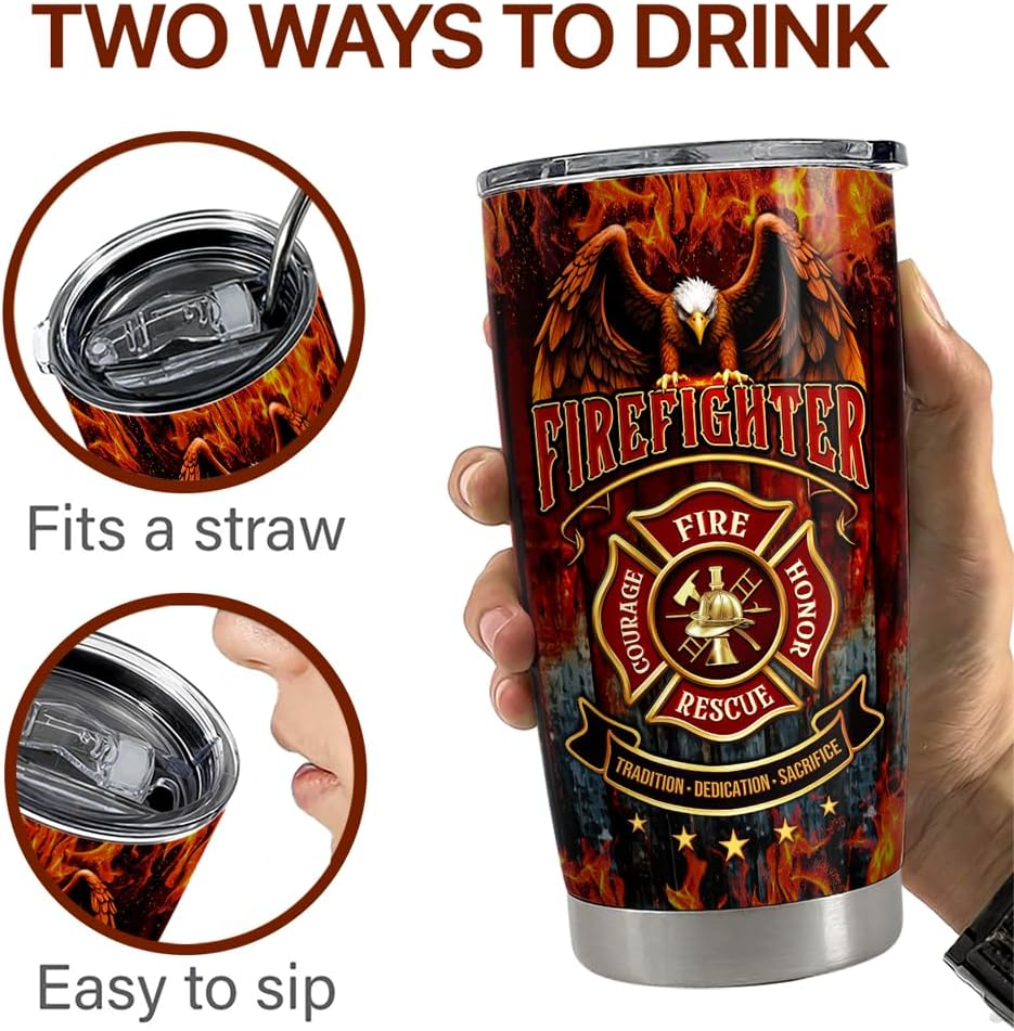 SANDJEST Firefighter Tumbler 20oz Stainless Steel Insulated Coffee Travel Mug Cup Firefighter Gifts for Men Firemen Gift for Birthday Christmas Fathers Day - Image 6