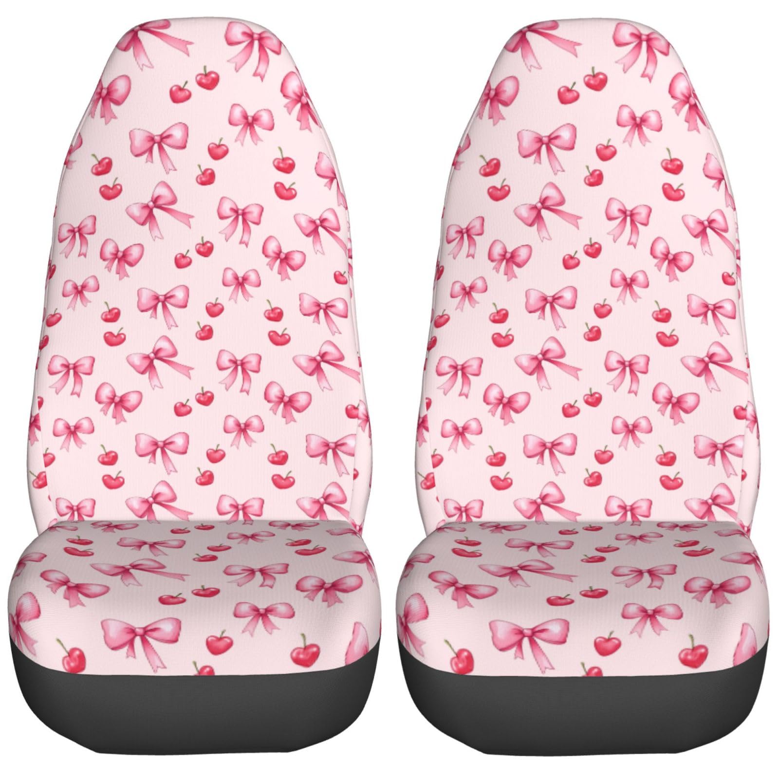 Delerain Car Seat Covers Set 2Pcs, Pink Bows and Cherry Universal Front Car Seats Vehicle Enterior Protector Suitable Fits Most Car Auto SUV Sedan
