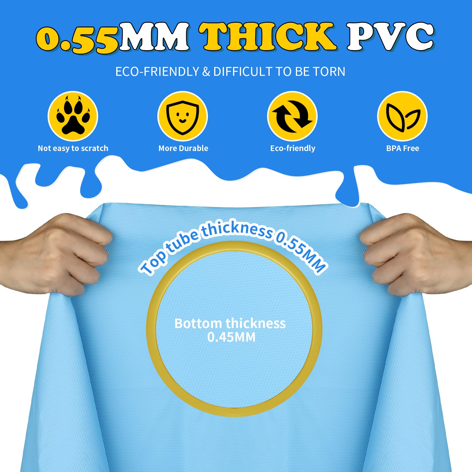 CACSPS Almohadilla Antideslizante de 150cm Pulgadas para niños y Perros, Piscina de aspersor Gruesa para Verano, Juguetes acuáticos para Exteriores (Azul&Amarillo)