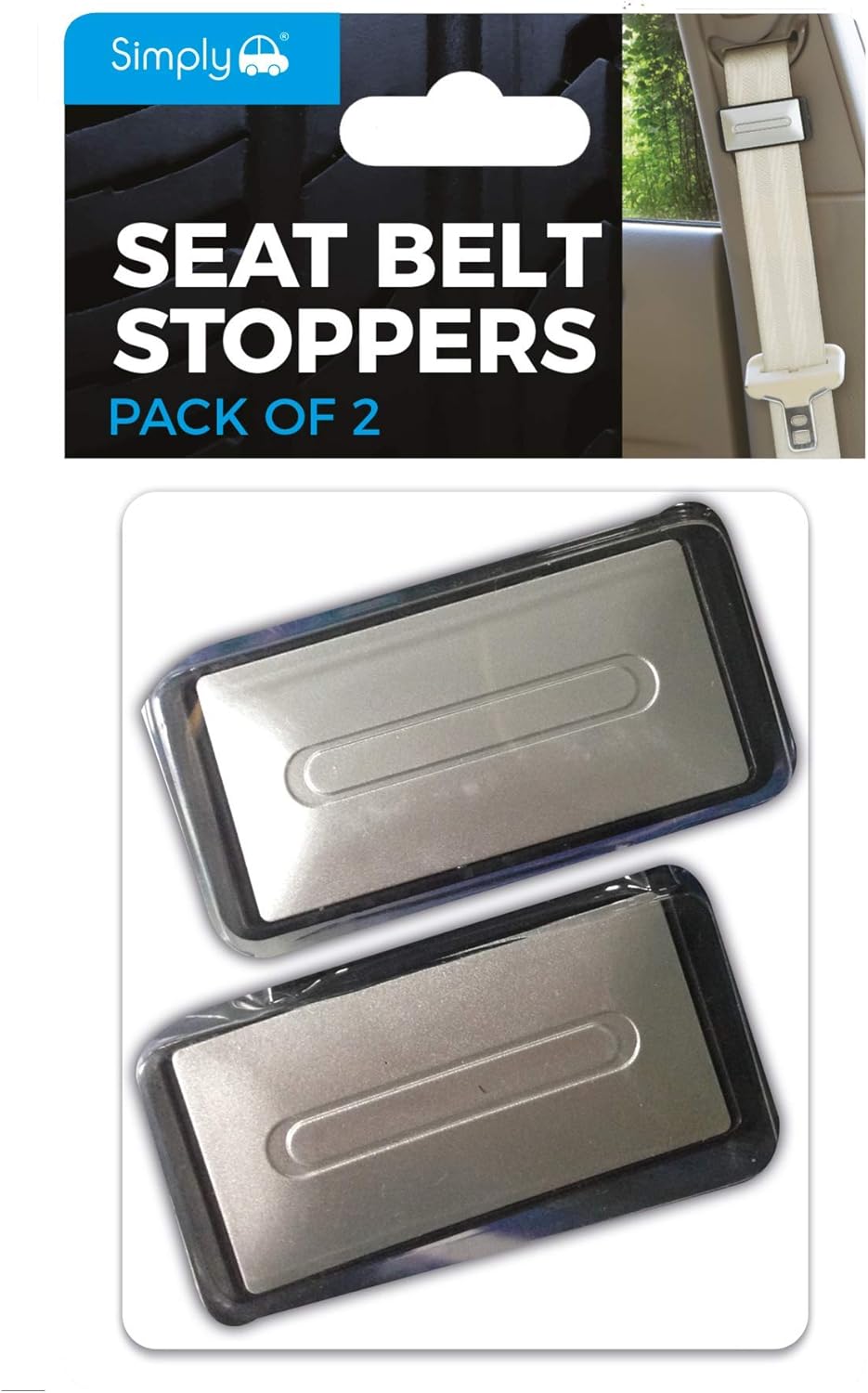 Simply STOP01 Pack of 2 Plastic Seat Belt Stopper Universal Fit