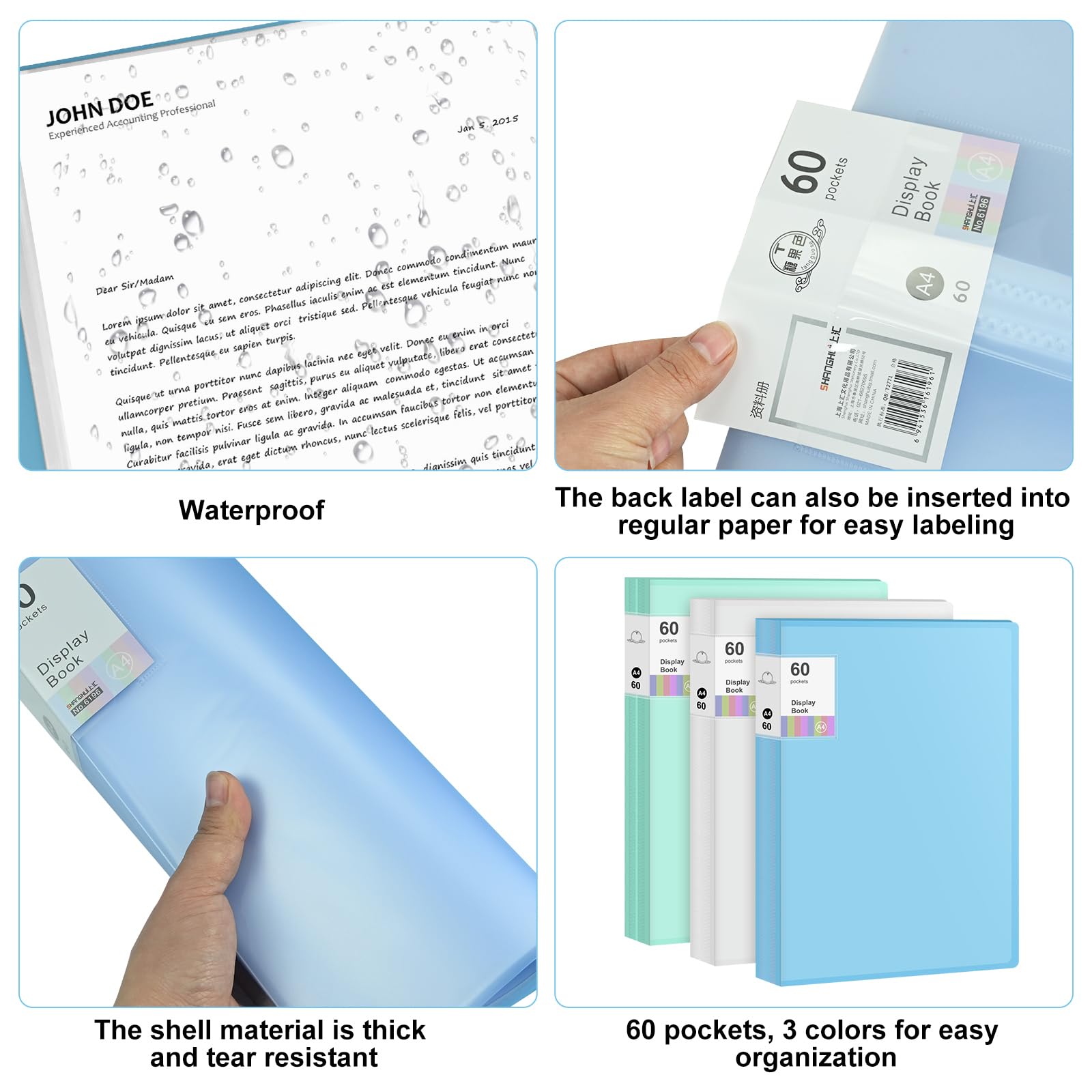 3 PCS A4 Display Book, 60 Pockets Presentation Portfolio Binder, Display Folder with Plastic Sleeves Certificate Folder for Artwork Recipe Sheet Music Document for Schools Home Offices Individuals - Image 3