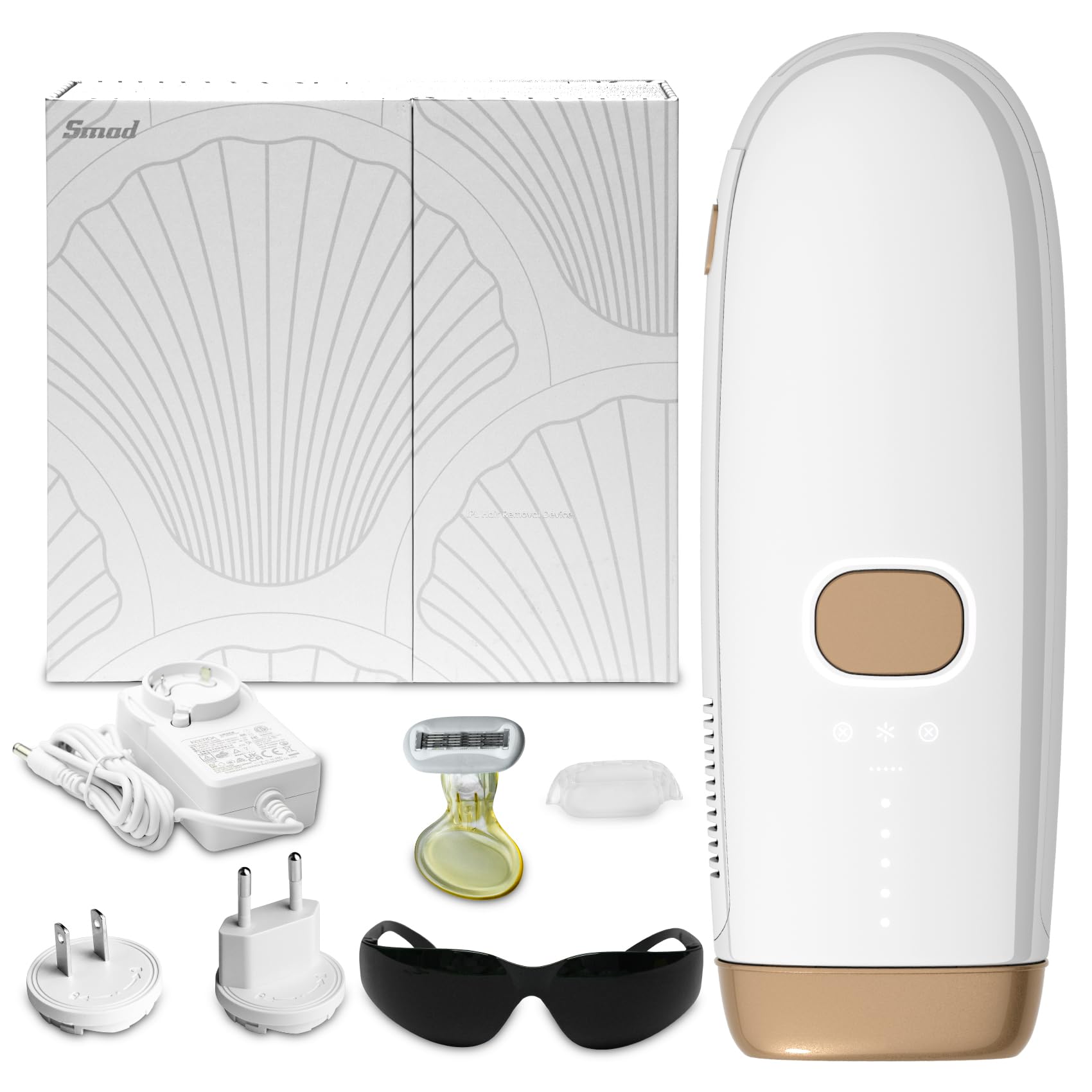 Smad Épilateur Lumière Pulsée, Épilateur IPL pour les Femmes et Hommes, Épilation Laser à Refroidissement Saphir, avec Lunettes de Protection, Rasoir et Adaptateurs