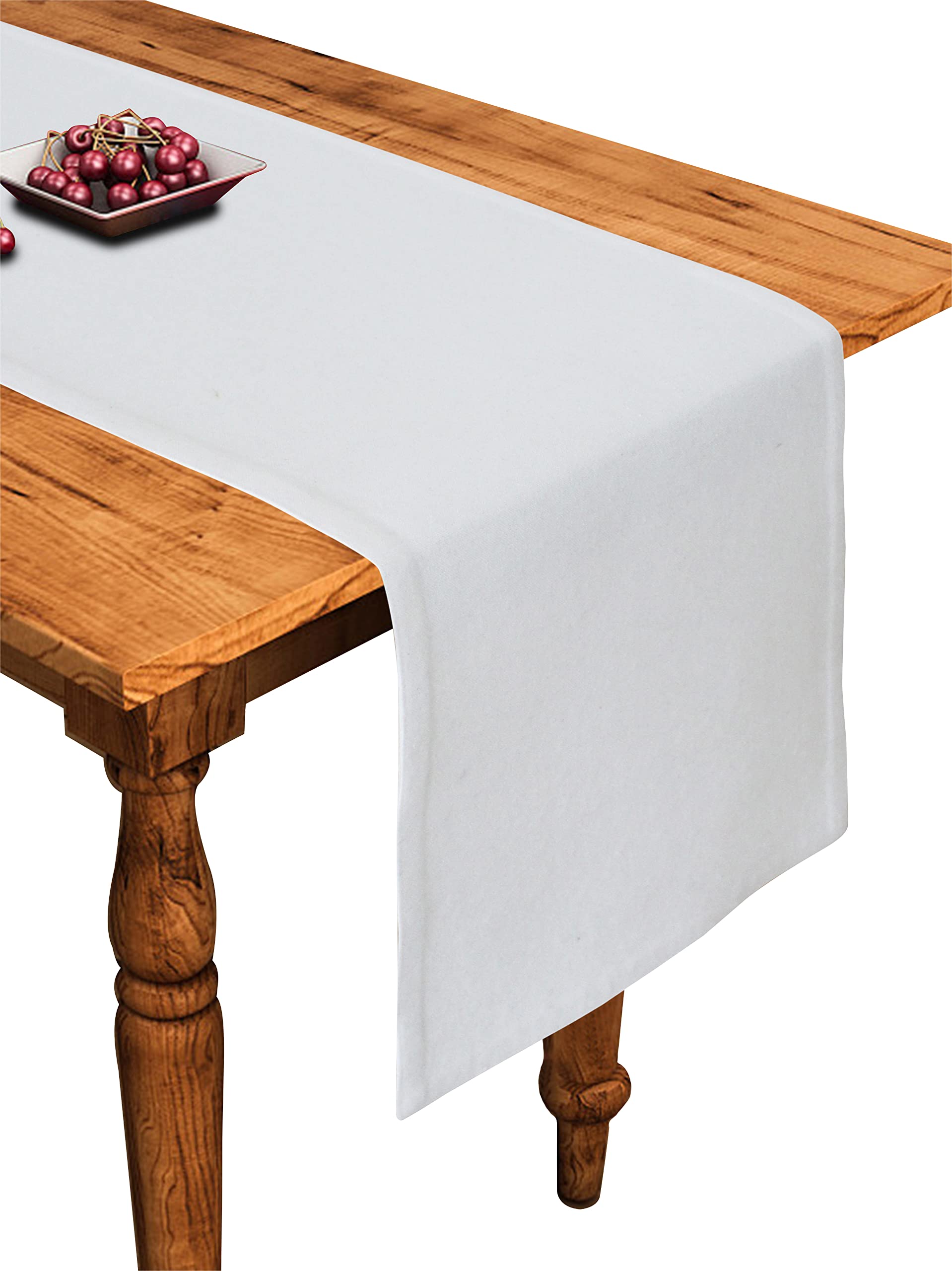 Airwill Cotton Plain White Designed Solid Pattern Table Runner Length 152cm (White, Pack of 1)-image-48