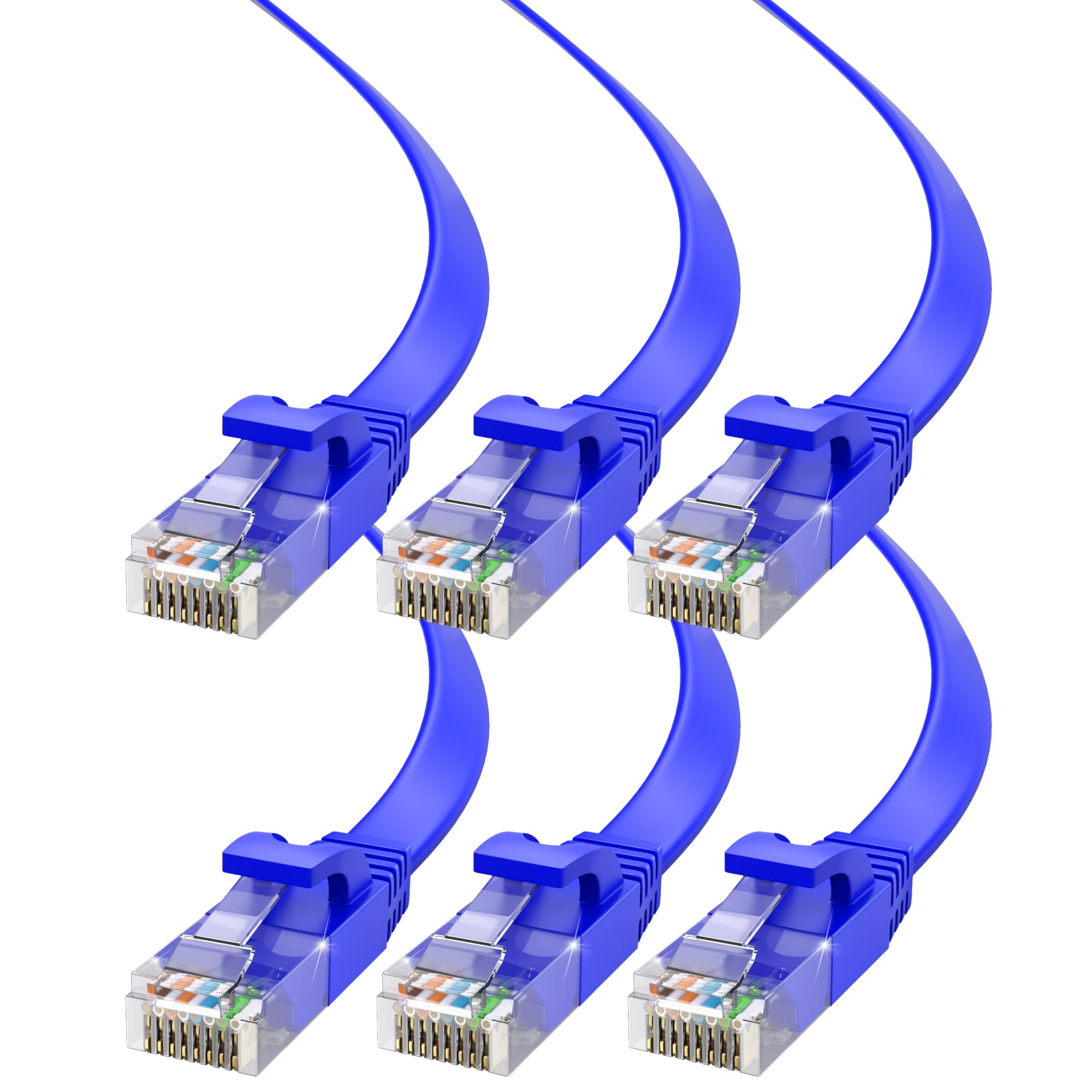 Maximm Cat6 Ethernet Cable 30ft, 6-Pack Blue - Flat High-Speed Network Cables for Gaming, Streaming, Router, Modem, PC, PS5, Xbox - Durable &