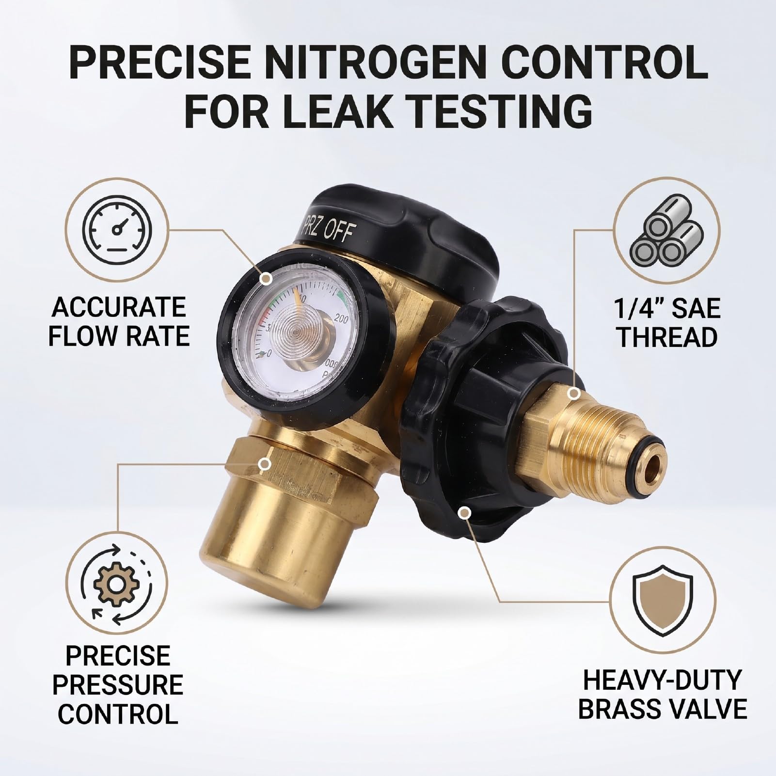 Goshyda Regulador de Purga de Nitrógeno de 500 Psi con Caudalímetro, Válvula de Control de Nitrógeno para Pruebas de Fugas, Regulador de Presión de Latón Resistente, Rosca SAE de 1/4 Pulgadas para